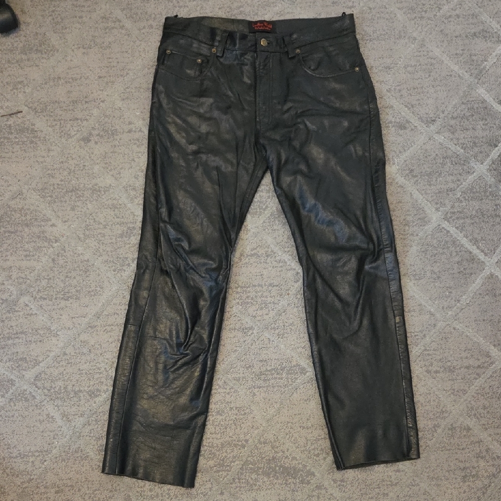 Men's Black Leather Jeans Pants Size 34 LEATHER WORLD BY LUCKY LEATHER